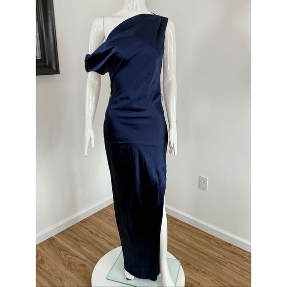 Nicholas the Label Womens Eartha Off The Shoulder Satin Gown Midnight Size 8 - Picture 3 of 12